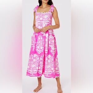 **NWT** Juliet Dunn Tie Shoulder Palladio Print Dress, Fuchsia.